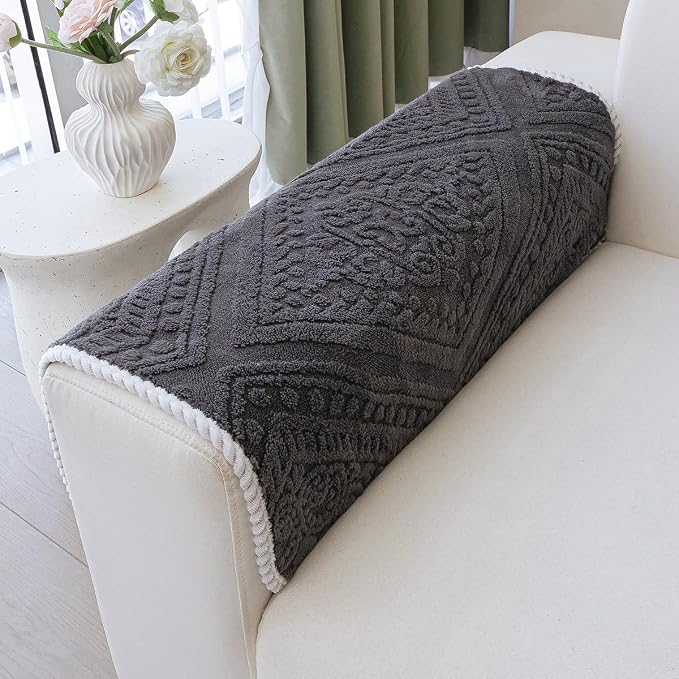Boho Couch Cover Non Slip Sofa Cover Washable for Dogs, Sectional Couch Covers Soft, Plush Sofa Slipcover Furniture Protector Covers, L Shaped Armrest Cover(Dark Grey, 36"x 36") - Image 2