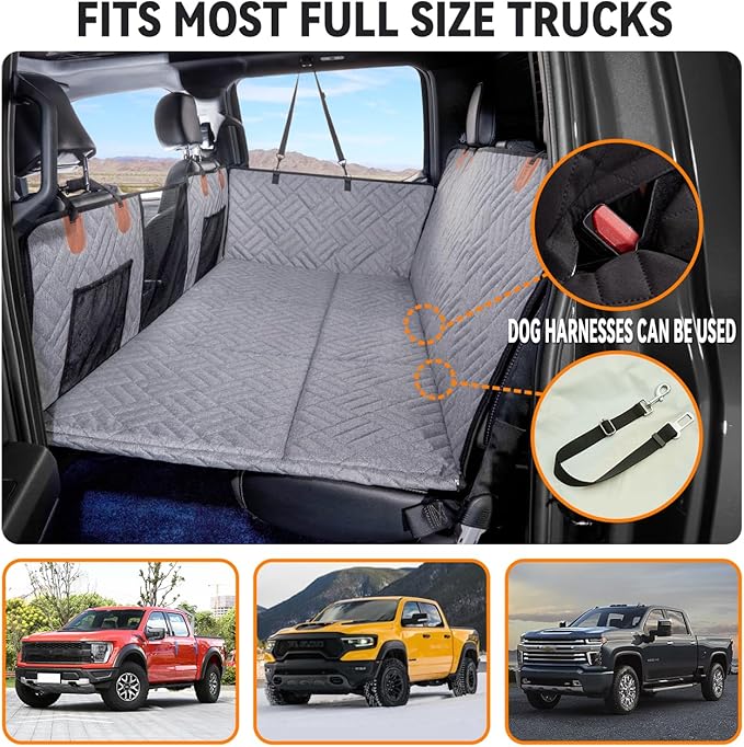 YJGF Dog Back Seat Extender for Truck,Truck Seat Cover Back Seat,Dog Hammock for Truck,Pet Seat Covers for Dogs,Hard Bottom Seat Extender for Dogs(Grey,for Full Size Truck)