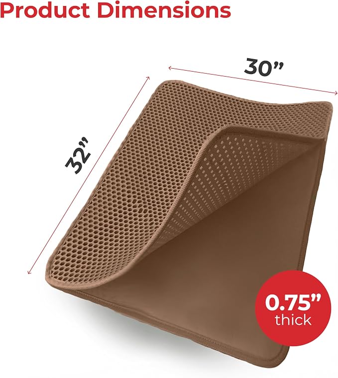 iPrimioJUMBO SIZE Cat Litter Trapper - EZ Clean (Brown/Tan) - 32 inches by 30 inches/Super BIG. Exclusive Water Proof Layer and Puppy Pad Option. Patent Pending. - Image 3