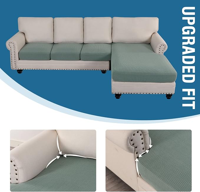 H.VERSAILTEX Sectional Couch Covers 4 Pieces Sofa Seat Cushion Covers L Shape Separate Cushion Couch Chaise Cover for Both Left/Right Sectional Couch (Seat Only: 1 Chaise + 3 Sofa, Sage) - Image 7