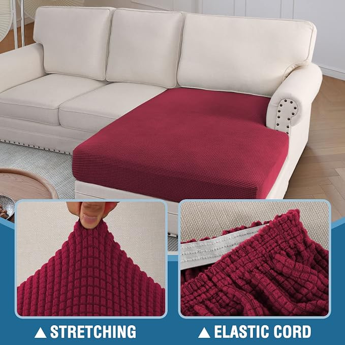 H.VERSAILTEX Sectional Couch Covers 1 Piece Chaise Slipcover L Shape Separate Cushion Couch Cover for Both Left/Right Sectional Couch (Seat Only: 1 Chaises, Burgundy) - Image 5