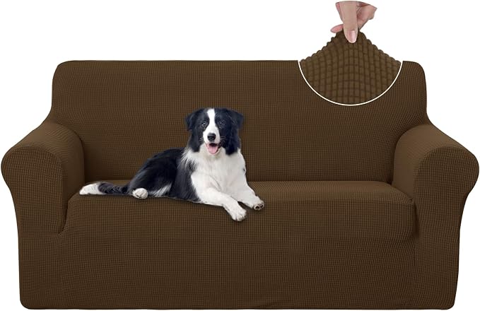U-NICE HOME Oversized Stretch Loveseat Couch Cover, Brown | 2 Cushion Sofa, 1-Piece Sofa cover, Washable, Pet friendly, Furniture protector, Polyester Spandex Jacquard fabric by U-NICEHOME