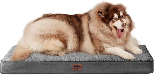 EHEYCIGA Orthopedic Dog Bed Large with Removable Washable Cover, 50IN Grey | Egg Crate Foam Support, Durable Oxford fabric, Non-Slip Bottom, Machine Washable, Soft Waterproof Plush Pet Bed Mat For Crate by EHEYCIGA