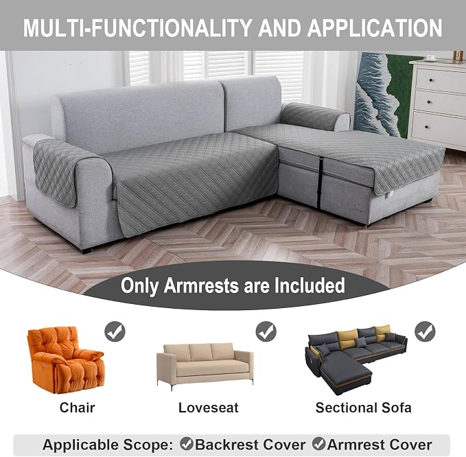 Genina Sofa Armrest Cover, Anti-Slip Armchair Slipcovers for Dogs Cats Pet, Water Resistant Couch Arm Cover for Backrest Recliner Loveseat, L Shaped Sofa, 23.6 x 27.5 Inches（2 Pieces） - Image 5