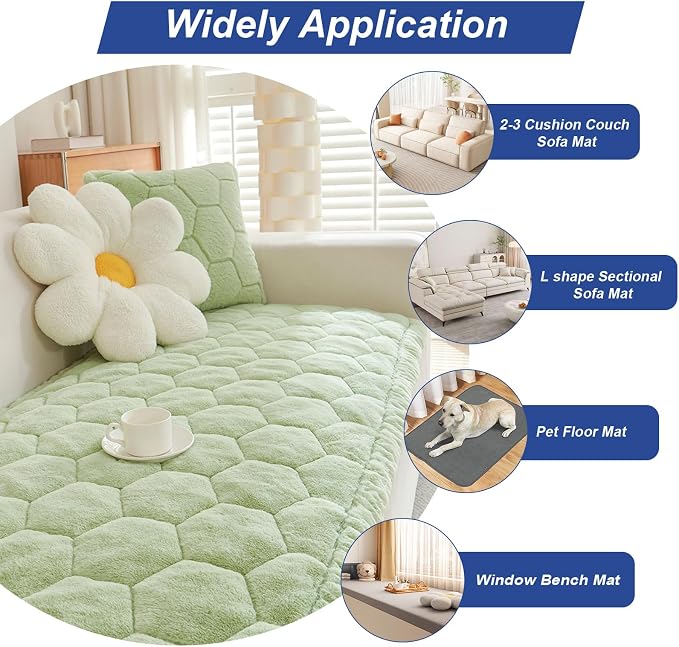 New Thick Sofa Covers Washable - Soft Flannel Universal Sofa Cover 2 3 4 Seater, Non-Slip Couch Cover, Couch Seat Covers Sofa Slipcovers Furniture Protector for Living Room (Green, 90x180cm) - Image 3