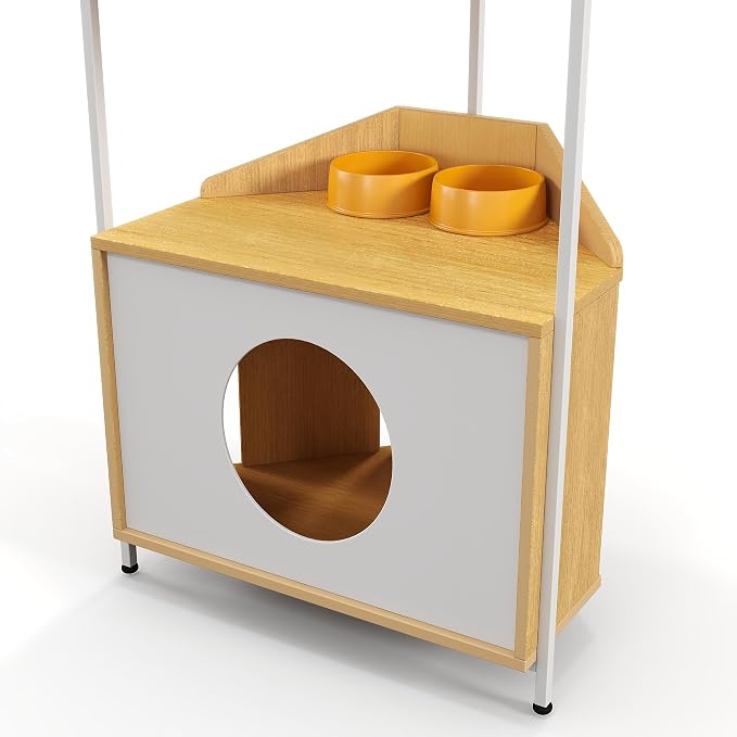 Corner Cat Tower, Cat Tree with Scratching Post, Cat Condo with Feeding Station and Climbing Platforms, Pet Furniture for Indoor Cats - Image 6