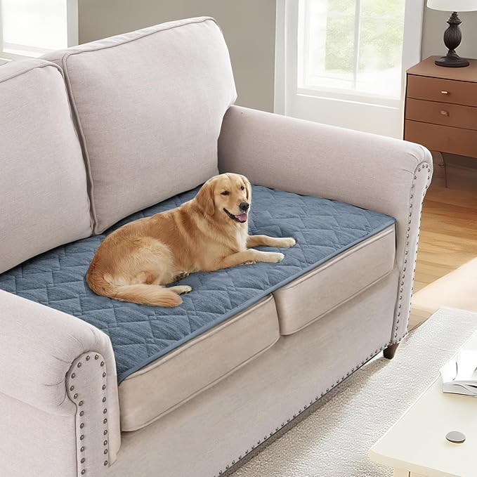H.VERSAILTEX Couch Cover Chenille Pet Fuzzy Sofa Covers for 2 Cushion Couch Anti Slip Washable Sofa Slipcovers with Strap Soft Couch Protector Cover for Dogs Cats Kids(27.6" x 59", Stone Blue) by HVERSAILTEX