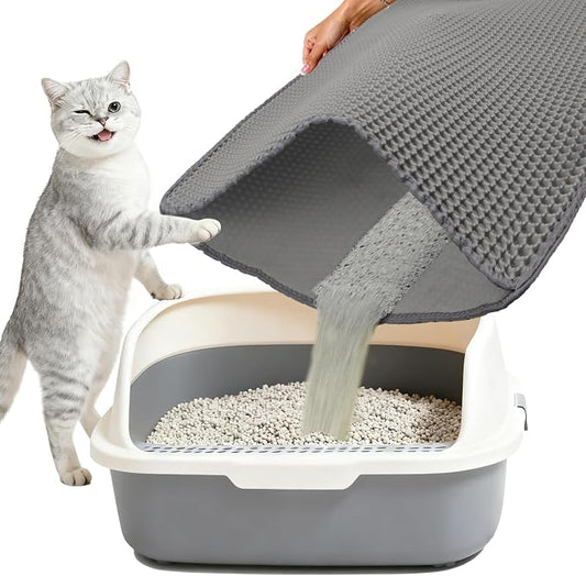 Cat Litter Box Mat Double Layer Trapping Mat Easy-Clean Waterproof Urine Proof(Gray 35x24in) by Unknown