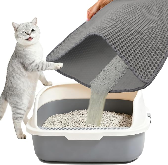 Cat Litter Box Mat Double Layer Trapping Mat Easy-Clean Waterproof Urine Proof(Gray 35x24in) by Unknown