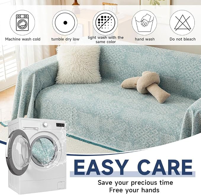 ROOMLIFE Blue Couch Cover Boho Sofa Covers for 3 Cushion Couch Washable, Furniture Protector Sofa Couch Cover for Dogs, Soft Breathable Sofa Slipcover, Couch Throw Blankets with Tassels 71''X150'' - Image 5