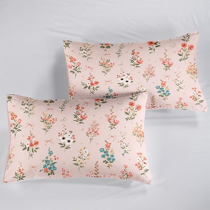 QOOMO Floral Comforter Set, Queen Size, Pink Floral, 3 Pcs Bedding Set, Printed Comforter with 2 Pillowcases, Down Alternative, Soft and Lightweight, All Seasons - Image 6
