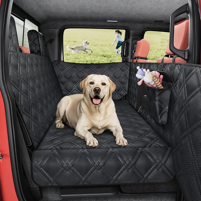 Surfcabin Truck Back Seat Extender for Dogs – Waterproof Full Size Pickup Pet Seat Cover with Door Protection, Hard Bottom Holds 420 lbs Dog Hammock for F150, RAM 1500 & More by Surfcabin