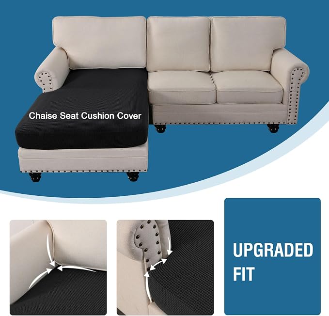 H.VERSAILTEX Sectional Couch Covers 1 Piece Chaise Slipcover L Shape Separate Cushion Couch Cover for Both Left/Right Sectional Couch (Seat Only: 1 Chaises, Black) - Image 4