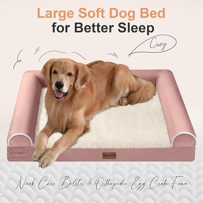 NANUYA Orthopedic Dog Bed for Small Dogs, 20 x 14 Inch, Pink | Egg crate foam for joint support, 3-sided bolster pet sofa, waterproof lining, washable cover, and non-skid base - Image 2