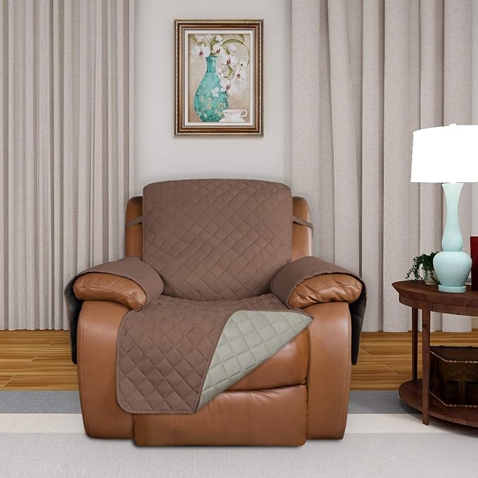 PureFit Reversible Recliner Chair Covers Couch Covers for Dogs, 28 in | Brown/Beige, Water Resistant Couch Protector, Washable Pet Couch Cover with Non Slip and Elastic Straps For Kids - Image 2