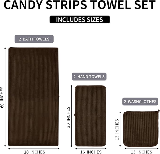 6 Piece Bath Towel Set, 30"x60" Microfiber Towels,Brown | Quick dry, Highly Absorbent,shower towels for bathroom gym,2 large Bath towels,2 hand towels,2 washcloths - Image 9