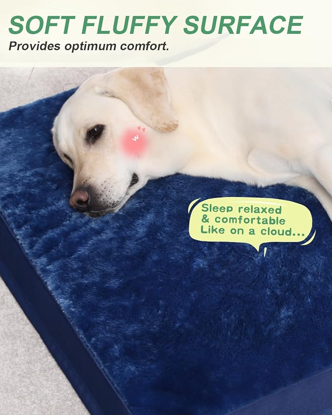 KSIIA Orthopedic Dog Bed for Extra Large Dogs with Waterproof, Blue, 47x29 | Deluxe Soft Plush Dog Crate Bed, Washable Pet Mat with Removable Cover & Egg Crate Foam for Extra Large Dogs Sleeping - Image 3