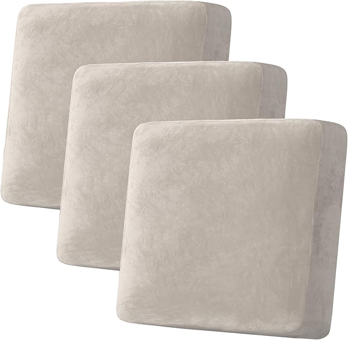 H.VERSAILTEX Velvet Stretch Couch Cushion Cover Plush Cushion Slipcover for Chair Loveseat Sofa Cushion Furniture Protector Seat Cushion Sofa Cover (3 Piece XL Sofa Cushion Covers, French Oak) by HVERSAILTEX
