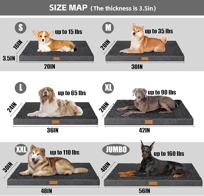 Patas Lague Orthopedic Large Dog Bed Pet Crate Mat 56''X40'' Dark Grey | Egg-Crate Foam Dog Couch For Large Sized Dogs, Waterproof Removable Cover, Soft Pet Bed With Nonskid Bottom - Image 5