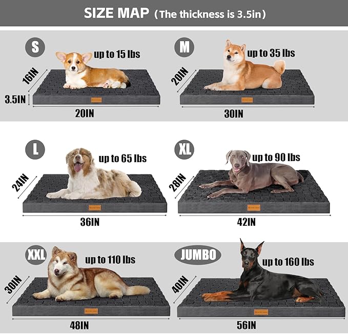 Patas Lague Orthopedic Large Dog Bed Pet Crate Mat 48''X30'' Dark Grey | Egg-Crate Foam Dog Couch For Large Sized Dogs, Waterproof Removable Cover, Soft Pet Bed With Nonskid Bottom - Image 5
