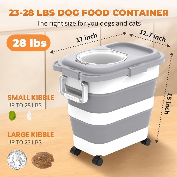 HOYTAMDAR 25-28lbs Dog Food Storage Container, Collapsible Dog Food Container, Wheels, Handle, Airtight Pet Food Storage Container, Scoop, Small Dry Container For Dog Cat Bird Food - Image 2