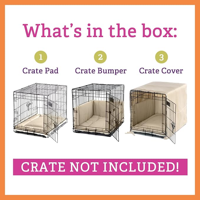 Pet Dreams 3-Piece Set Includes Dog Crate Cover, Dog Mat & Bumper Pad- Washable Kennel Bedding fits iCrate Cages 24, 30, 36, 42 Inch (Khaki, X Large, 42") - Image 2