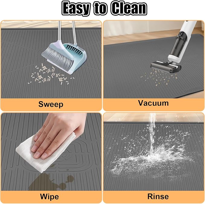 Silicone Cat Litter Mat 45" x 30" Cat Mat for Litter Box, Dark Grey | Extra Large Cat Litter Trapping Mat for Floor, Waterproof, Non-Slip Kitty Litter Box Mat with Raised Edge, Easy to Clean - Image 7