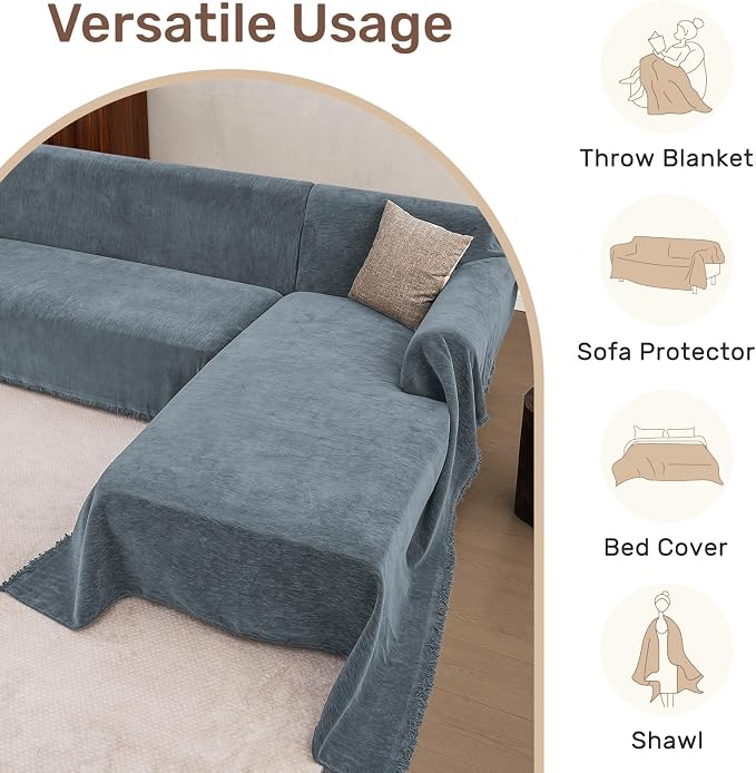 2 Pieces Sectional Couch Covers L Shaped Cover XXL Dusty Blue | Thick Washable Fabric for L Shaped Sectional Sofa, Anti-Pet Hair, Stain & Wear Resistant, Easy Care & Installation - Image 6