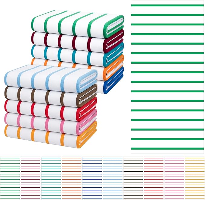 EBOOT 10 Pack Oversized Beach Towel Set Extra Large Pool Towels Microfiber Quick Dry Swim Blanket for Adult Women Men Face Hand Body Bath Travel Pool (Mixed Color,36 x 72 Inch,Classic Stripe) by eBoot