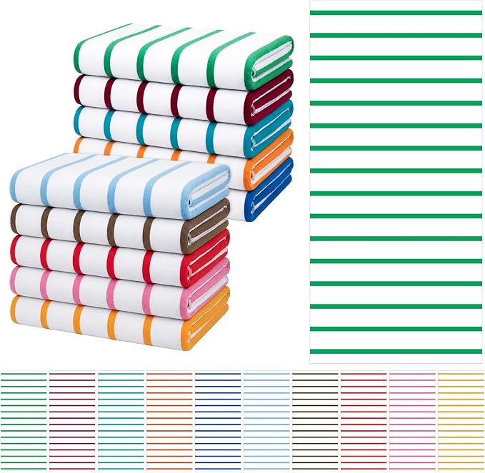 EBOOT 10 Pack Oversized Beach Towel Set Extra Large Pool Towels Microfiber Quick Dry Swim Blanket for Adult Women Men Face Hand Body Bath Travel Pool(Mixed Color,28 x 59 Inch,Classic Stripe) by eBoot