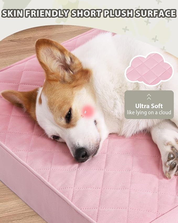 NUPIDA Orthopedic Dog Beds Large Sized Dog Waterproof Pet Kennel Pad with Removable Washable Cover and Non-Slip Bottom, 35x23 Inch, Pink - Image 3