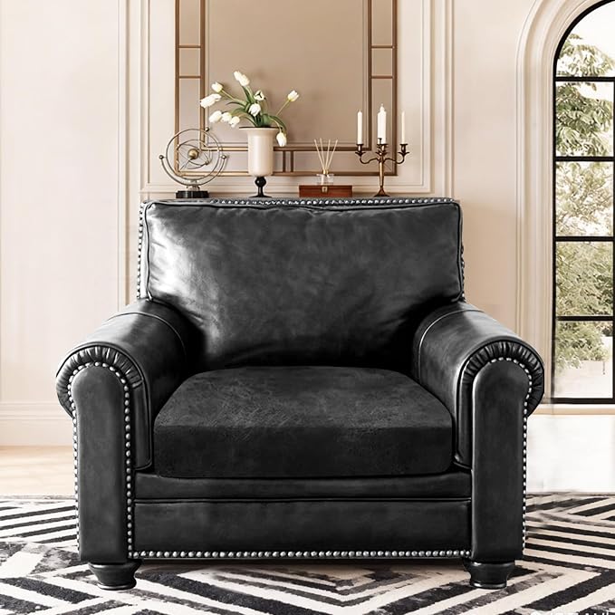 ANARACHON Leather Look Couch Cushion Covers Sofa Seat Slipcovers Sets Couches Furniture Protector for Sectional Armchair Loveseat Pets Kids Stretch Spandex Fabric (1 Cushion Armchair, Dark Grey) - Image 2