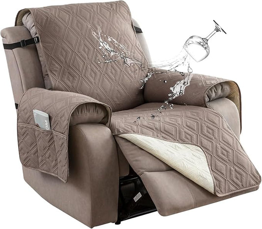 Genina Waterproof Recliner Chair Covers with Arms Recliner Sofa Cover for Living Room, Reclining Chair with Pocket, Washable Sofa Chair Cover Furniture Protectors Covers for Dog Pets by Genina