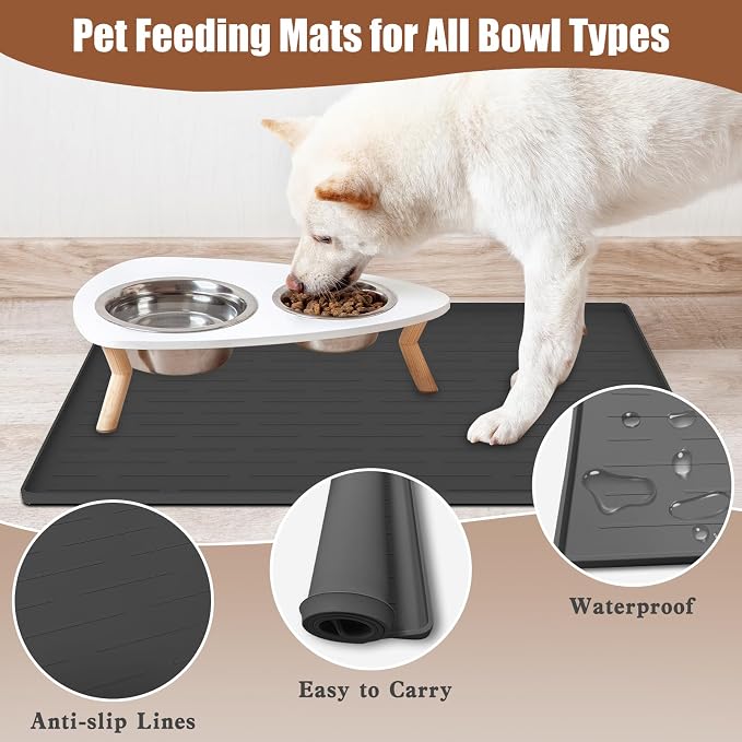 24"x16" Large Dog Food Mat, Silicone Dog and Cat Mats for Food and Water Bowls, Waterproof Raised Edge Pet Feeding Mat for Contain Spills Protects Floors, Multiple Colors & Sizes for Pets, Dark Gray - Image 4
