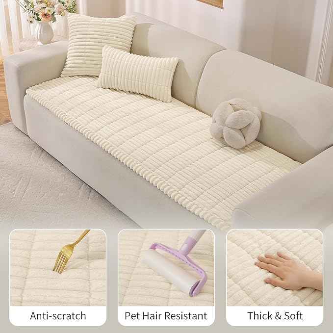 Couch Cover for Dogs,Washable Non-Slip Pet Friendly Sofa Protector | Thick Flannel Sofa Cover,Nonslip, Washable,Anti-Pilling,Pet Friendly,for Dogs & Cats,Cozy Protect Against Fur,27.6" x 59" - Image 4