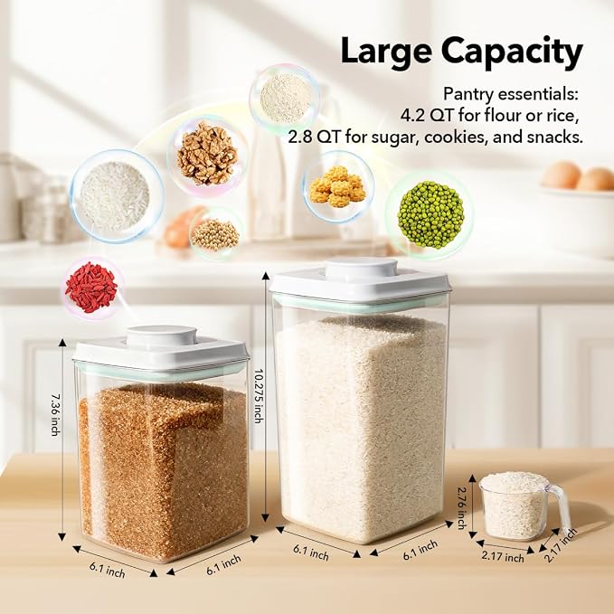 Ankou Food Storage Container Sets, 2.8 Qt + 4.2 Qt Airtight Canisters with Lids and 130ml Scoop, BPA-Free Plastic Pantry Containers for Flour, Sugar, Rice - Image 6