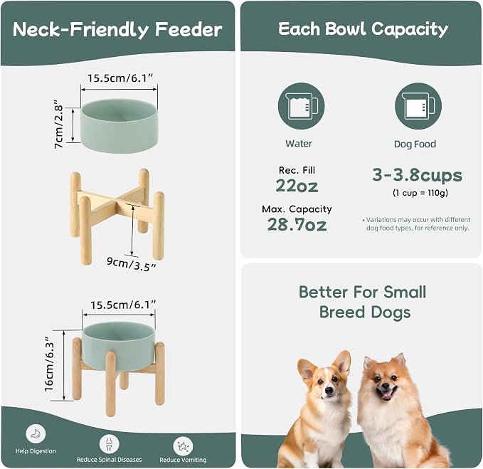 Havniva Elevated Dog Bowls Ceramic Dog Bowls with Stand, Dog Food Bowl | 6.1” Raised Dog Bowls with Non-Slip Wood Stand, Dog Food and Water Bowl Set, Dog Feeding Bowls for Small & Medium Dogs - Image 2