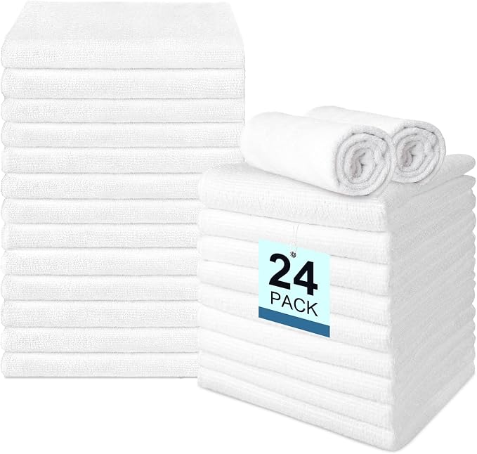 UNIMADE 24 Pack Hand Towels Set - Highly Absorbent and Quick Drying Microfiber Gym Towels, Premium Wash Cloths for Bathroom, Salon, Gym, Shower, Hotel, and Spa - 16x27 inch (White) | Quick Drying Premium Wash Cloths for Bathroom, Salon, Gym, Shower, Ho... by Unimade