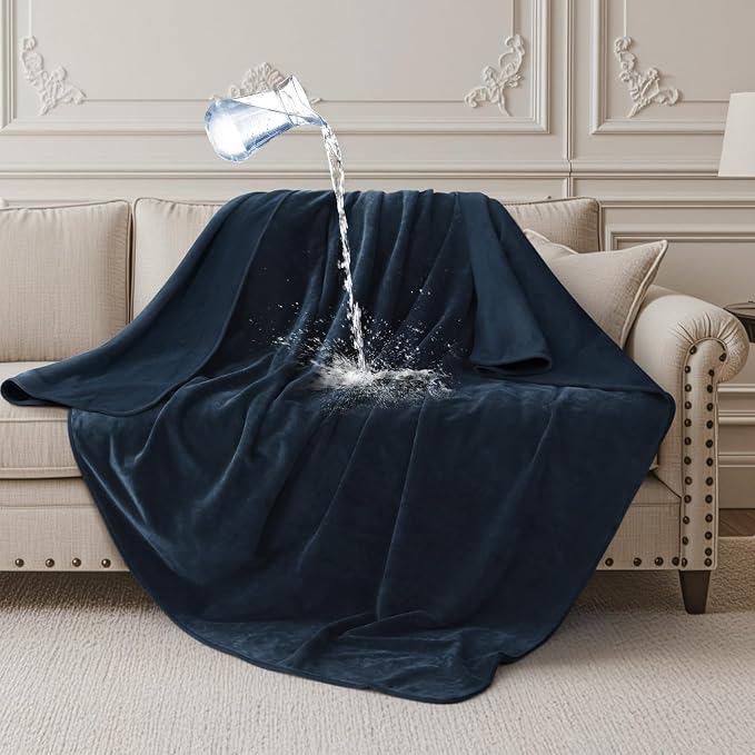 LOOBANI Waterproof Blanket for Couch, Reversible Leakproof, 40"x60", Blue | Waterproof Pet Blanket for Pet Accidents, Soft Flannel & Coral Fleece, Sofa Blanket, Stain-Proof Bed Cover, Travel by LOOBANI