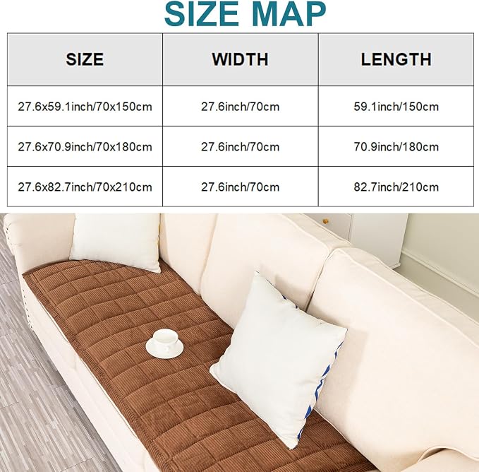 KRFOONN Couch Cover for Dogs Washable Sofa Covers for 3 Cushion Non-Slip Fuzzy Couch Cushion Covers Sofa Slipcovers Couches Furniture Protector for Dogs Pets Mat (Coffee, 27.6" x 70.9") - Image 8