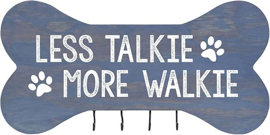 Rooms Organized Rustic Less Talkie More Walkie Wall Mounted Dog Bone Pet Leash Rack,Dog Collar Holder New Home Decor Gift Ideas and 4 Hooks 16" L x 8" H 2.5." deep (Grey) by Unknown