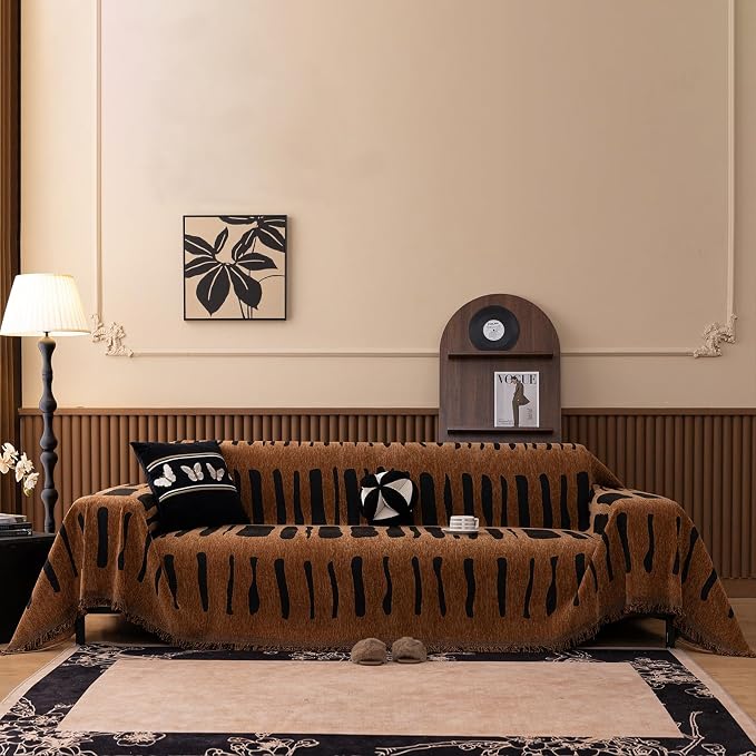 VClife Aztec Couch Cover for Sofa, Thick Plush Jacquard Couch Cover for Sectional Sofa, Breathable Washable Sofa Slipcover for Dog, Bohemian Moroccan White Pumpkin Slip Cover 71"X150" - Image 3