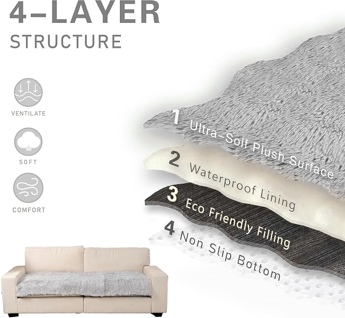 Dogs/Cats Bed Mats, Dog Pad Washable Removable Couch Cover with Anti-Slip Back, Plush Long Fur Mat, Perfect for Small, Medium and Large Dogs.(Light Gray, 30"x70") - Image 5