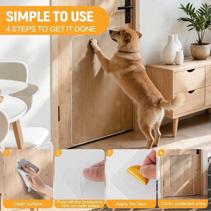 In hand Heavy Duty Door Scratch Protector for Dogs & Cats, 36" x 24" Extra Large Clear Door Guard, Thickened Anti-Scratch Shield with Strong Removable Adhesive Pads, No Residue & Safe for Doors - Image 4