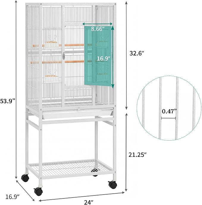 YITAHOME 53.9 inches Metal Bird Cage for Parakeets: Large Parrot Cages with Seed Catcher & Birdcage Cover with Rolling Stand & Brakes for Lovebirds Cockatiels Pigeon Finches - Image 2