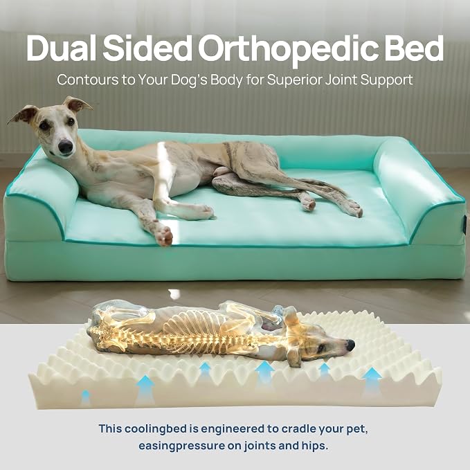 Cooling Dog Bed for Medium Dogs with Bolsters,Q-Max>0.45 Orthopedic Cool Pet Sofa Beds with Breathable Egg Crate Foam, Removable Washable Cover, Light Aqua - Image 4
