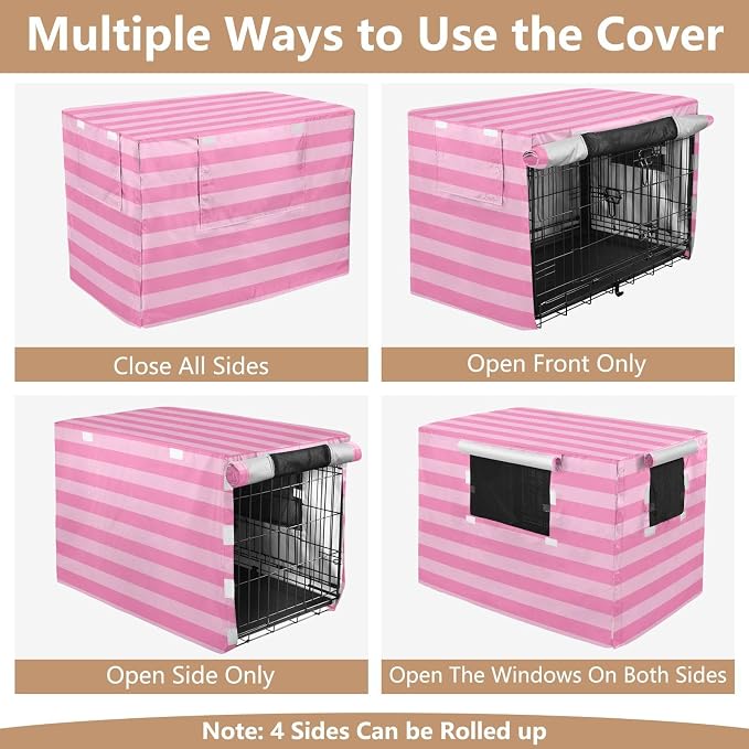 Dog Crate Cover Kennel Cover for Dog Cages Breathable for Wire Cage Indoor Outdoor Pink Stripes - Image 5