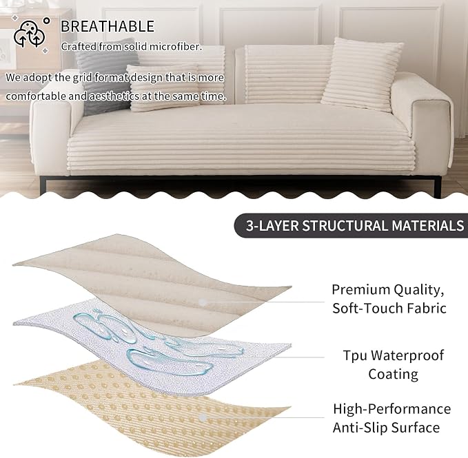 Waterproof Couch Cover for Dogs, Sofa Covers Washable & Non-Slip, Soft Dog Bed Blanket Protector for Sectional, Loveseat, Living Room Furniture (Creamy White, 23.62"x 23.62" 2 Pack) - Image 6