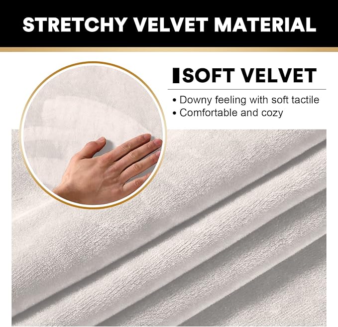 PrinceDeco Sectional Couch Covers Velvet Cushion Covers for Sectional Couch Washable Cushion Covers for Sectional Sofa Pet Friendly Sectional Sofa Slipcovers(1 Chaise Back+ 3 Sofa Back,Ivory) - Image 3