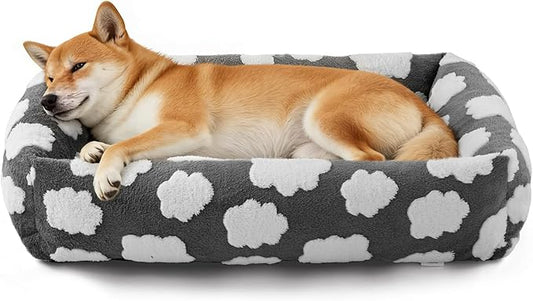 JOEJOY Large Dog Beds Large Sized Dog, Rectangle Washable Orthopedic Pet Bed with Removable Zipper Cover, Cute Soft Calming Puppy Pet Bed with Jacquard Shaggy Plush & Non Skid Bottom by JOEJOY